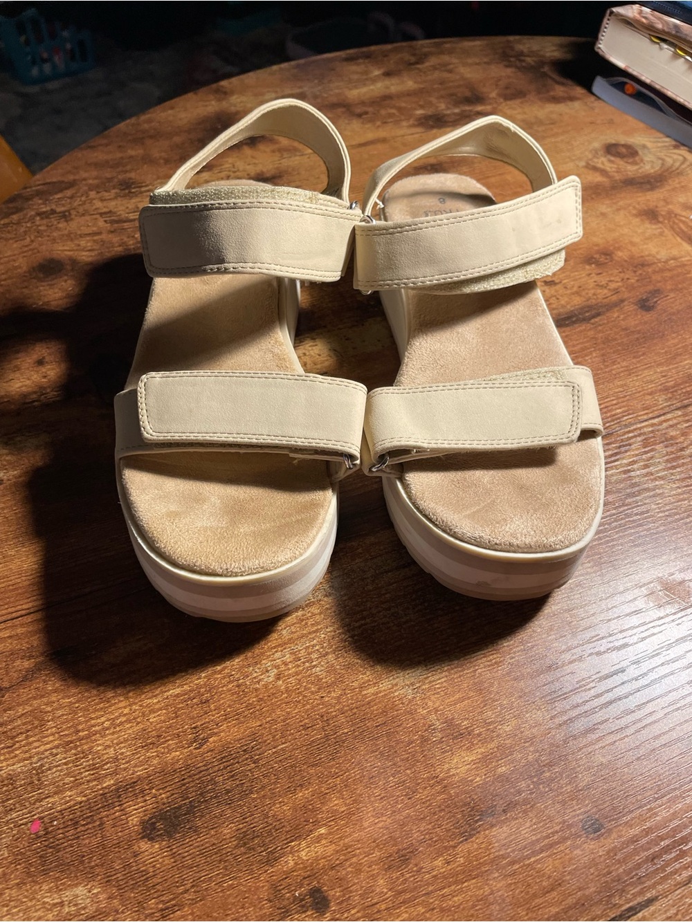 Time and Tru Cream Platform Velcro Sandals